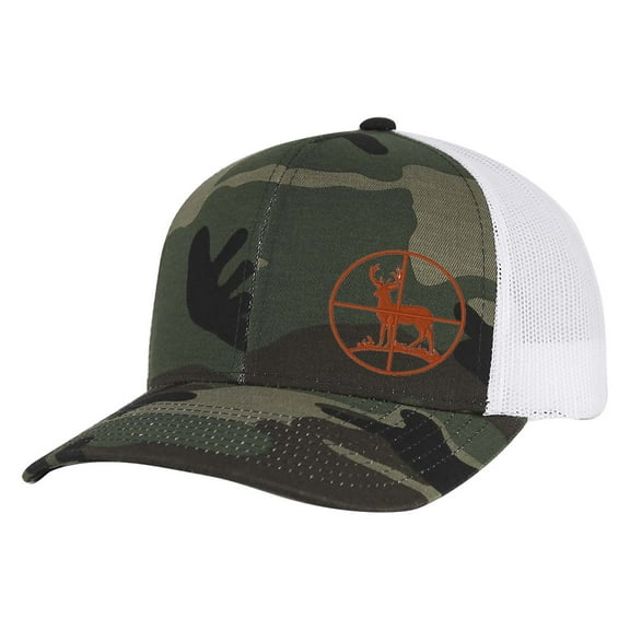 Men's Hunting Season Mesh Back Trucker Hat, Deer in Crosshair, Army/White