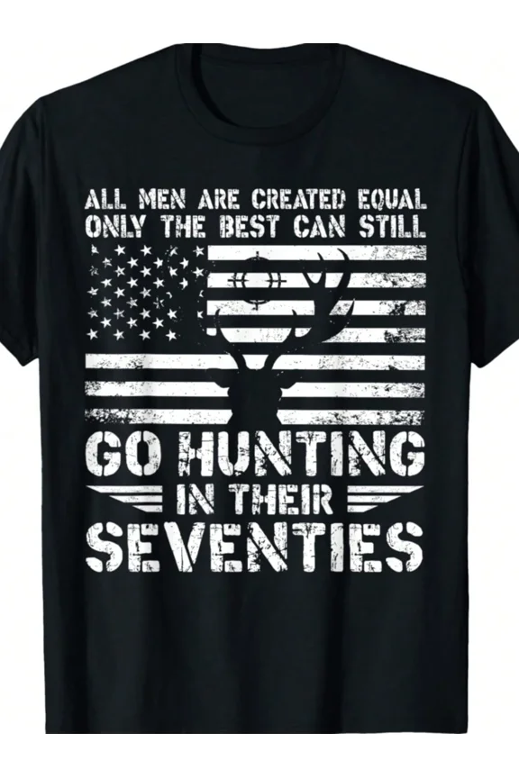 Men's Hunting T-Shirt American Flag Deer Buck Graphic Tee Funny 70th Birthday Gift for Hunters