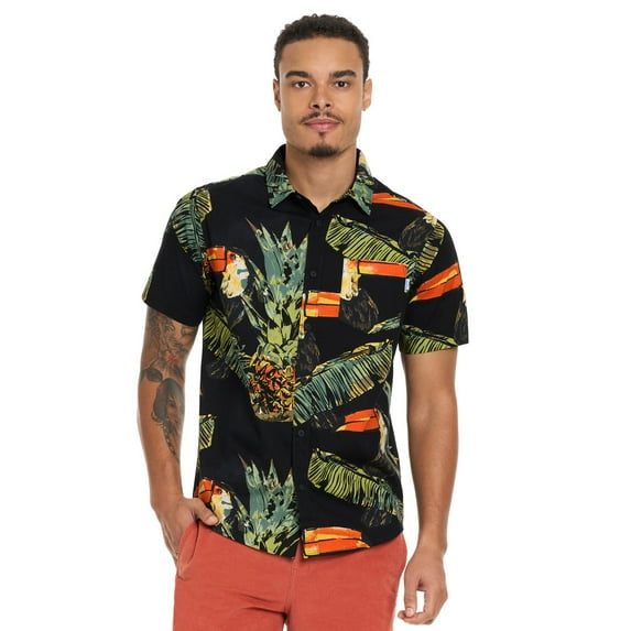 Men's Hurley Floral Woven Shirt Color: Black Toucan Size: XS
