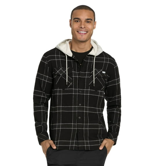 Men's Hurley Hooded Button-Up Flannel Shirt Color: Black Size: M