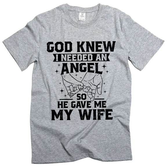 Men's Husband T-shirt Angel Wife Tee Husband Wife Shirts Family Cute Anniversary Marriage Tees (Large Grey)