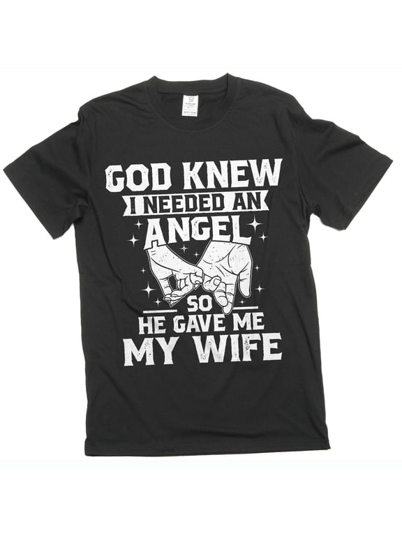 Men's Husband T-shirt Angel Wife Tee Husband Wife Shirts Family Cute Anniversary Marriage Tees