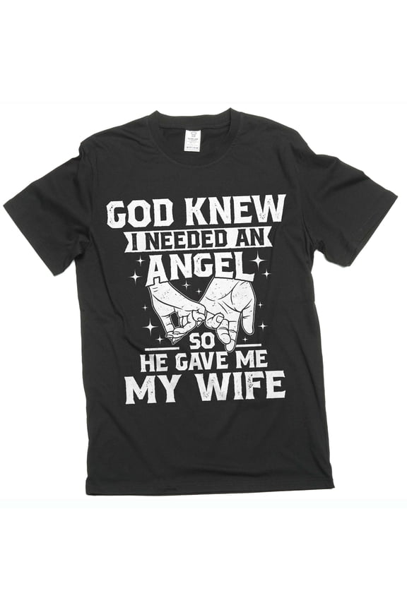 Men's Husband T-shirt Angel Wife Tee Husband Wife Shirts Family Cute Anniversary Marriage Tees