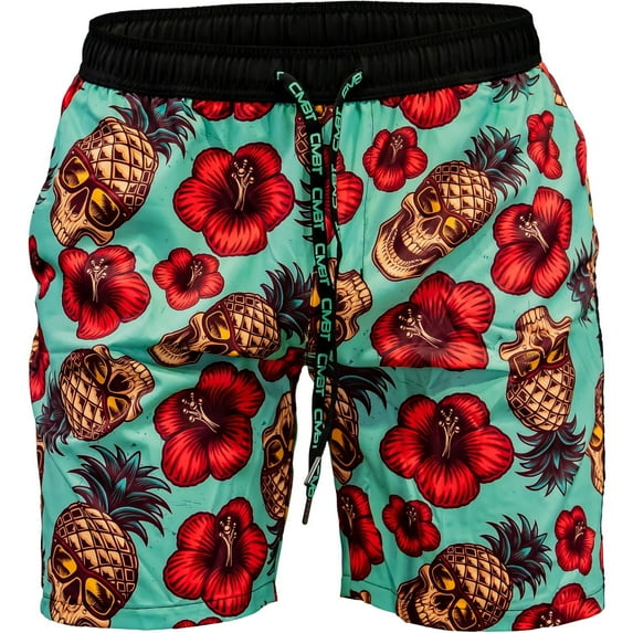 Combat Iron Men’s Large Hybrid Athletic Shorts – 5.5" Inseam Quick-Dry Workout & Swim Shorts with Pockets, Lightweight Breathable Fabric – Teal Pineapple Express