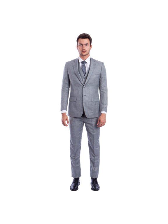 Men's Hybrid-Fit 3pc Sharkskin Suit w/ Expandable Waistband