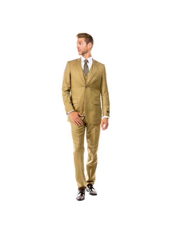 Men's Hybrid-Fit 3pc Sharkskin Suit w/ Expandable Waistband