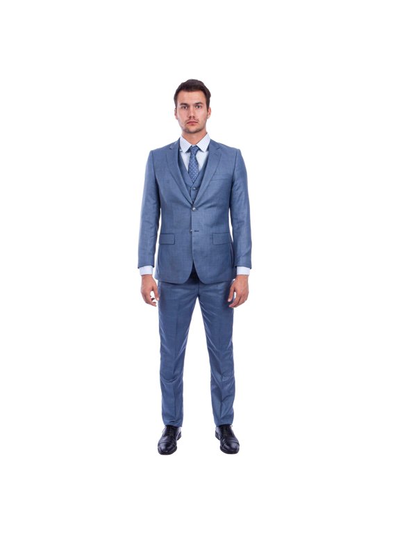 Men's Hybrid-Fit 3pc Sharkskin Suit w/ Expandable Waistband