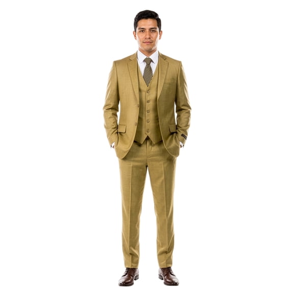 Men's Hybrid Fit Sharkskin 3 Piece Suit Set, Expandable Waistband