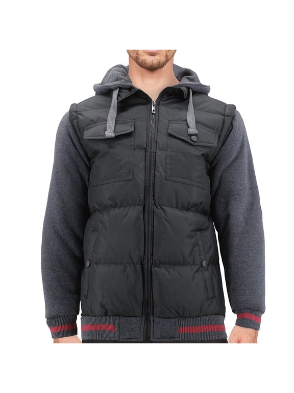 Men’s Hybrid Puffer Lightweight Utility Insulated Hooded Quilted Zipper Jacket (VS301 - Black, S)