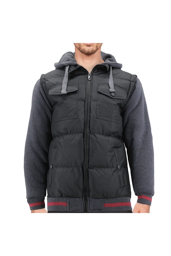Men’s Hybrid Puffer Lightweight Utility Insulated Hooded Quilted Zipper Jacket (VS301 - Black, S)