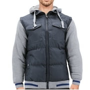 Men’s Hybrid Puffer Lightweight Utility Insulated Hooded Quilted Zipper Jacket (VS301 - Grey, XL)