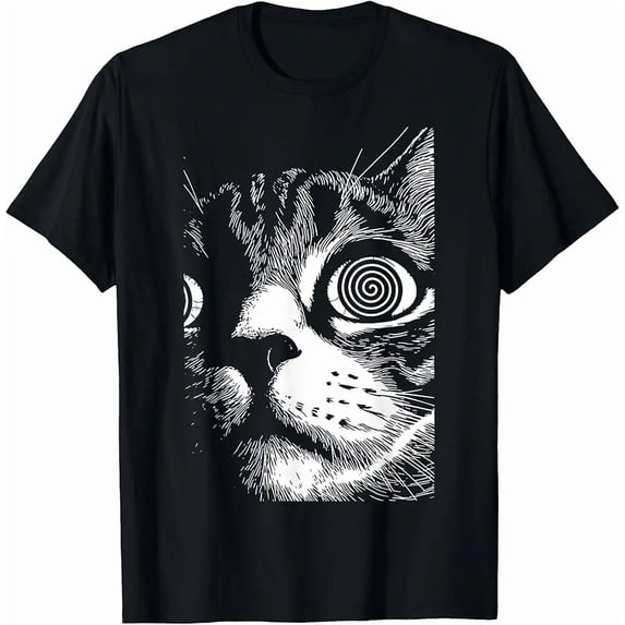 Men's Hypnotic Spiral Eye Cat Face Graphic T-Shirt