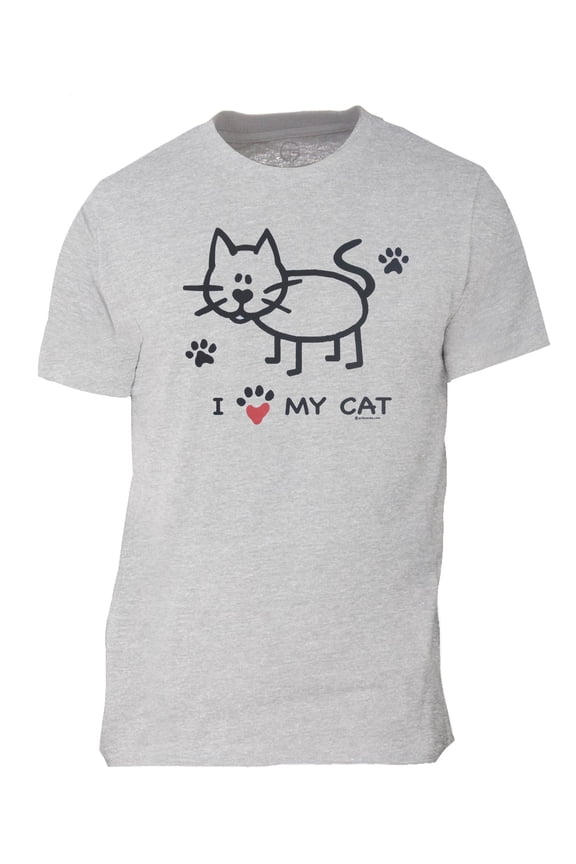 Men's I Heart My Cat Drawing Short-Sleeve T-Shirt - Heather Grey - X-Large