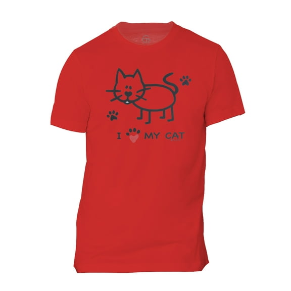Men's I Heart My Cat Drawing Short-Sleeve T-Shirt - Red - X-Large