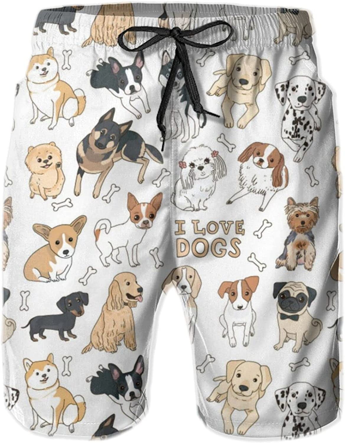 Men s I Love Dogs Swim Trunks Quick Dry Swim Shorts Fashion Beach
