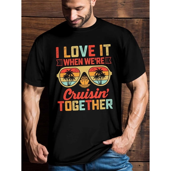Men's I Love It When We're Together Front Printed Short-sleeved T-shirt - Comfortable & Breathable Casual Tops for Summer, Spring & Autumn for Dad Husband Boyfriend Brother Son