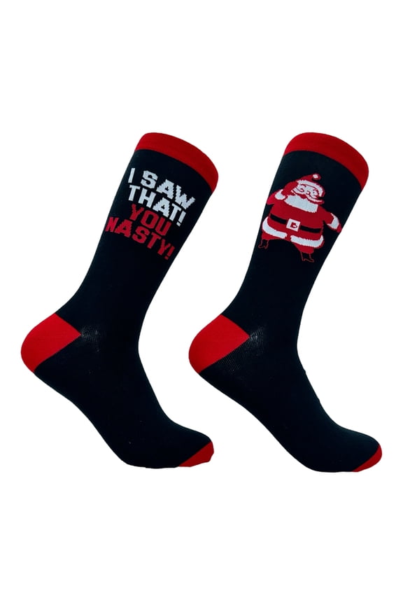 Men's I Saw That You Nasty Socks Funny Xmas Party Santa Claus Sees You Joke Footwear