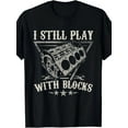 thumbnail image 1 of Men's "I Still Play with Blocks" Graphic T-Shirt - 100% Cotton Short Sleeve Round Neck Black Tee with Engine & Tools Design, Casual Summer Top for Automotive Enthusiasts, Machine Washable, 1 of 5