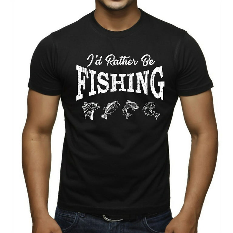 Men's I'd Rather Be Fishing Black T-Shirt 3X-Large Black 