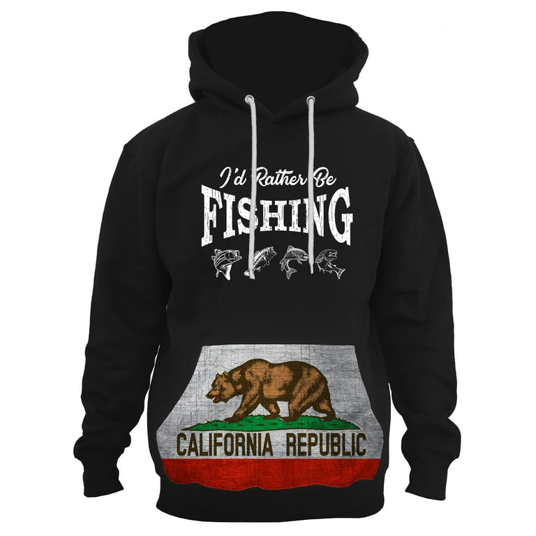 Men's I'd Rather Be Fishing California Flag Black Hoodie PLY P5 5X-Large  Black