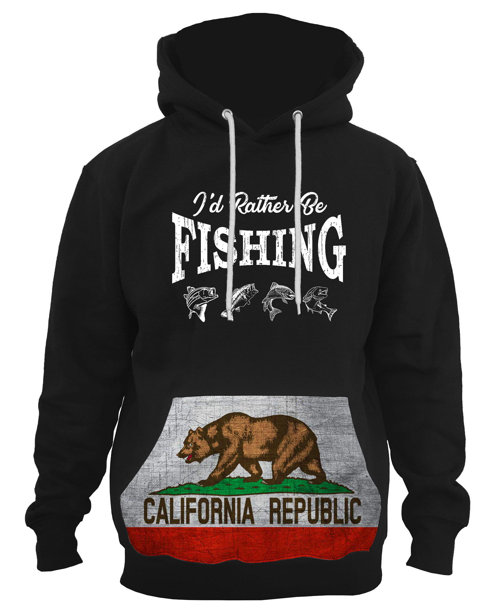 Men's I'd Rather Be Fishing California Flag Black Hoodie PLY P5 5X