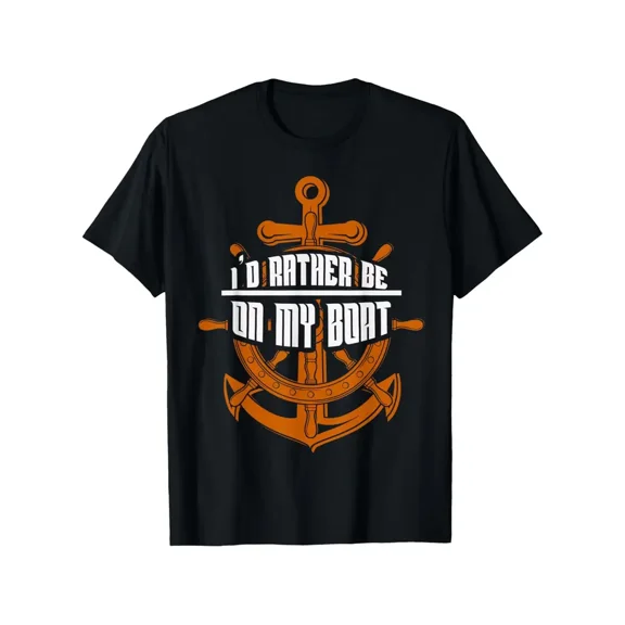Men's "I'd Rather Be On My Boat" Nautical T-Shirt - Sailing & Boating Gift, Short Sleeve Casual Round Neck Tee with Nautical Design, Machine Washable for all-Season for