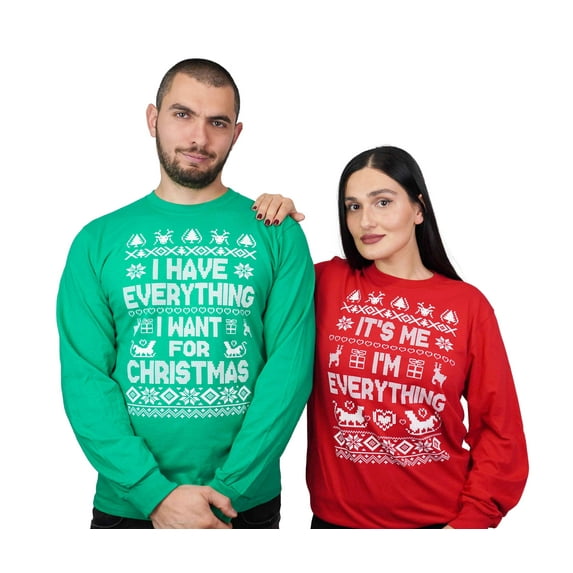 Men's I have everything for Christmas Green Long Sleeve party t-shirt (Mens Medium)