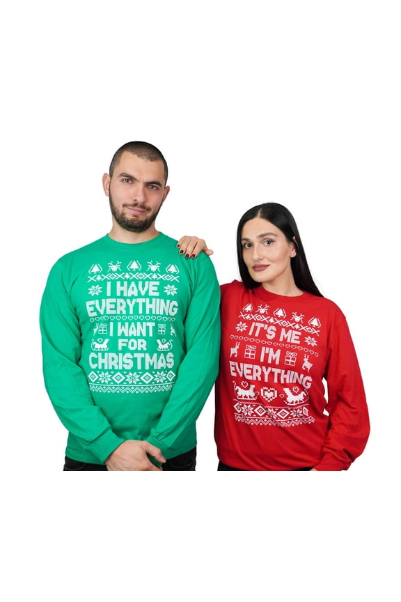 Men's I have everything for Christmas Green Long Sleeve party t-shirt (Mens Small)