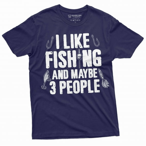 Men's I like fishing and maybe 3 people T-shirt grandpa dad fishing tee shirt funny fisherman tee (X-Large Navy Blue)