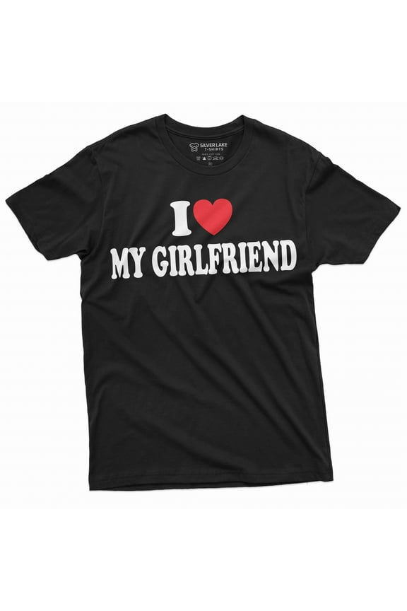 Men's I love my Girlfriend T-shirt Valentine's day GF tee shirt Boyfriend Girlfriend Tee Shirt (Medium Black)