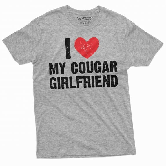Men's I love my cougar girlfriend T-shirt Valentine's day boyfriend gift tee shirt (Large Grey)
