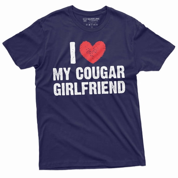 Men's I love my cougar girlfriend T-shirt Valentine's day boyfriend gift tee shirt (Large Navy Blue)