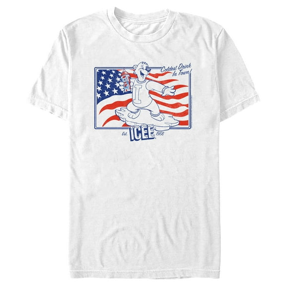 Men's ICEE Coldest Drink in Town American Flag  Graphic Tee White 2X Large