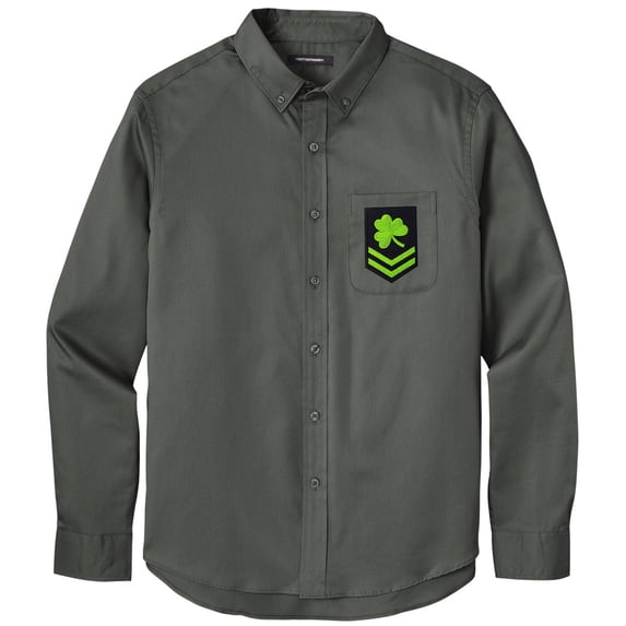 Men's IRISH MILITARY PATCH Twill Shirt with Pocket, 2XL Storm Grey