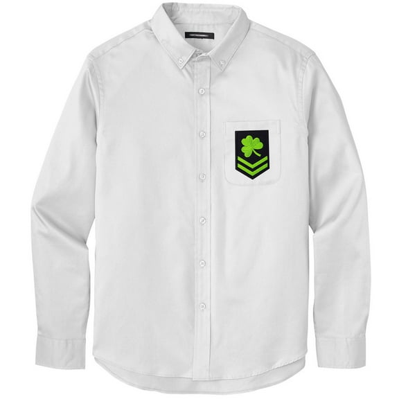 Men's IRISH MILITARY PATCH Twill Shirt with Pocket, 2XL White