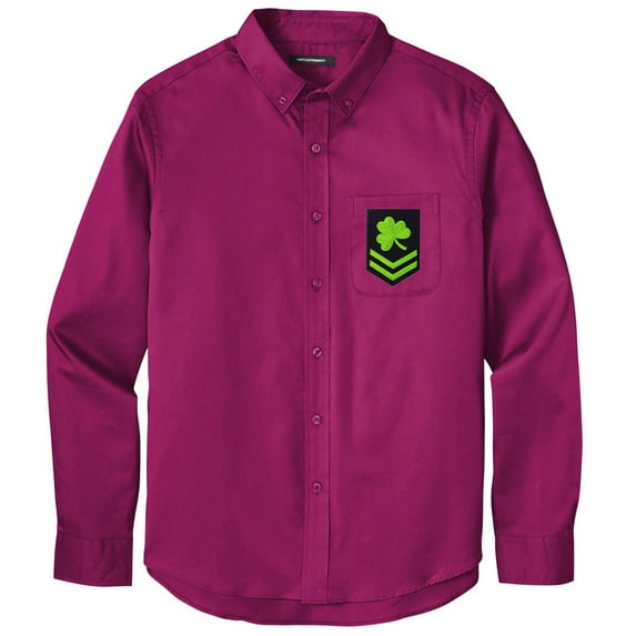 Men's IRISH MILITARY PATCH Twill Shirt with Pocket, 2XL Wild Berry