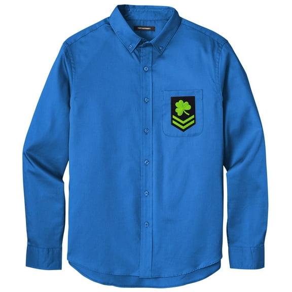 Men's IRISH MILITARY PATCH Twill Shirt with Pocket, 3XL Strong Blue