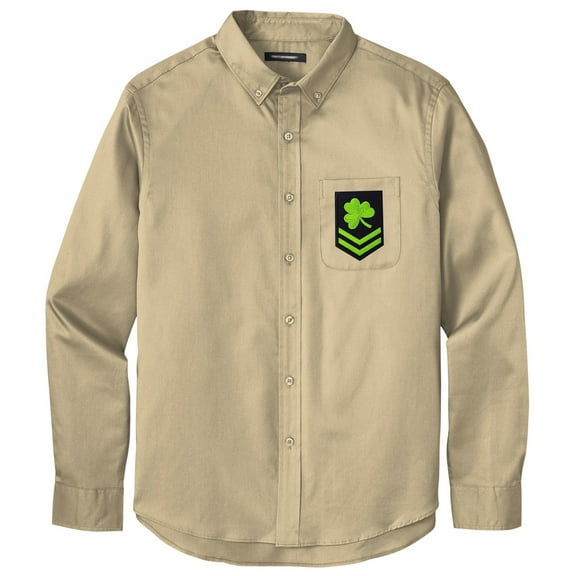 Men's IRISH MILITARY PATCH Twill Shirt with Pocket, 4XL Wheat