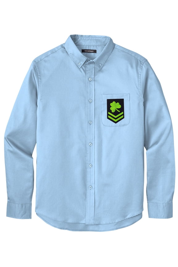 Men's IRISH MILITARY PATCH Twill Shirt with Pocket, Extra-Small Cloud Blue