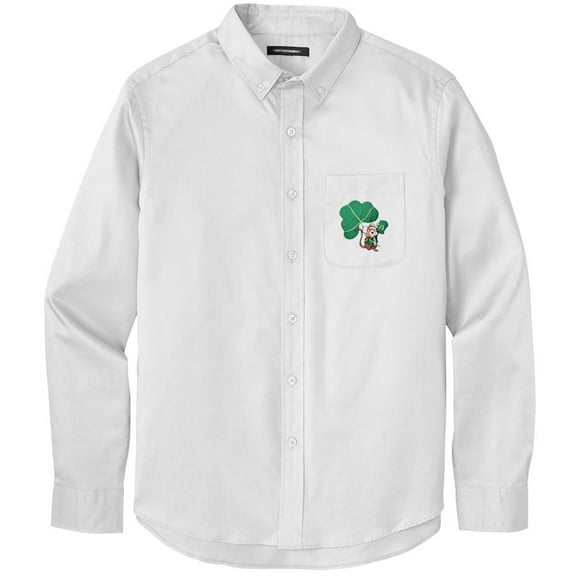 Men's IRISH MOUSE PATCH Twill Shirt with Pocket, Small White
