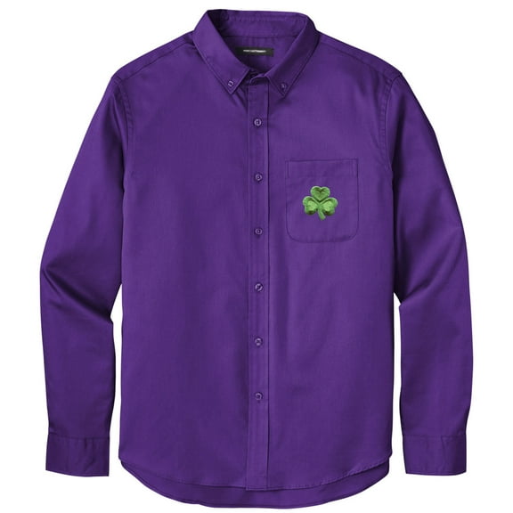 Men's IRISH SHAMROCK PATCH Twill Shirt with Pocket, 2XL Purple