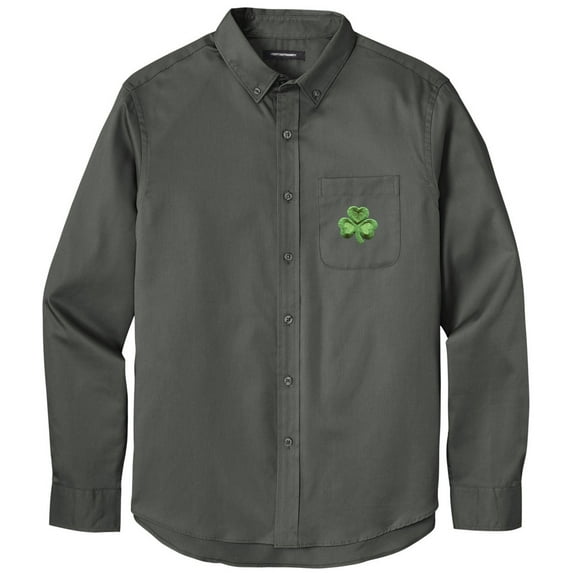 Men's IRISH SHAMROCK PATCH Twill Shirt with Pocket, 2XL Storm Grey