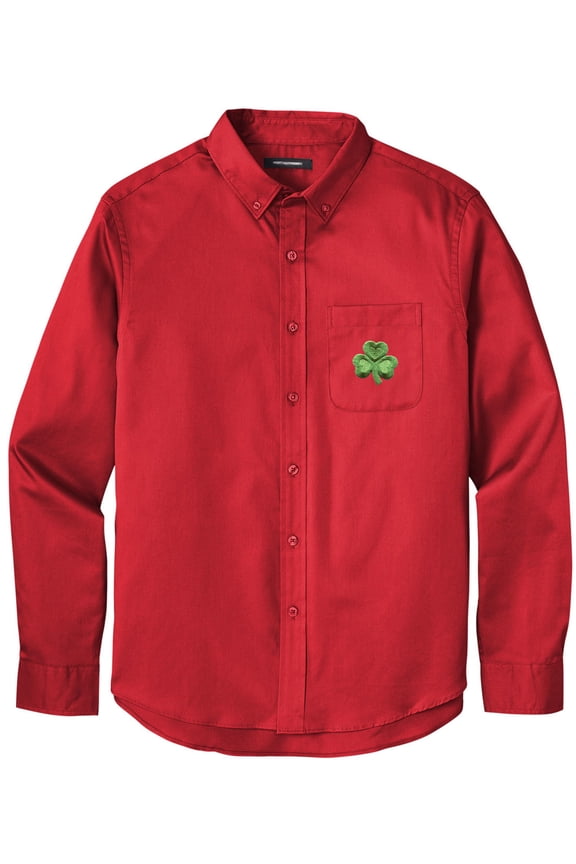 Men's IRISH SHAMROCK PATCH Twill Shirt with Pocket, 3XL Rich Red