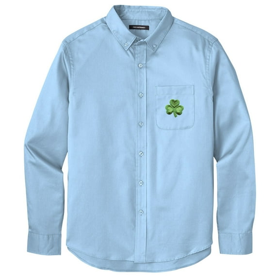 Men's IRISH SHAMROCK PATCH Twill Shirt with Pocket, Extra-Small Cloud Blue