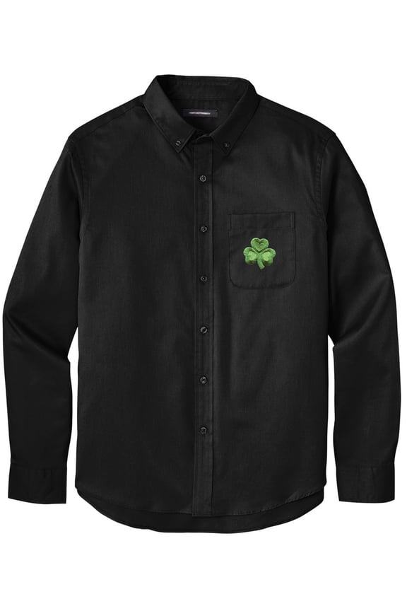 Men's IRISH SHAMROCK PATCH Twill Shirt with Pocket, Large Deep Black