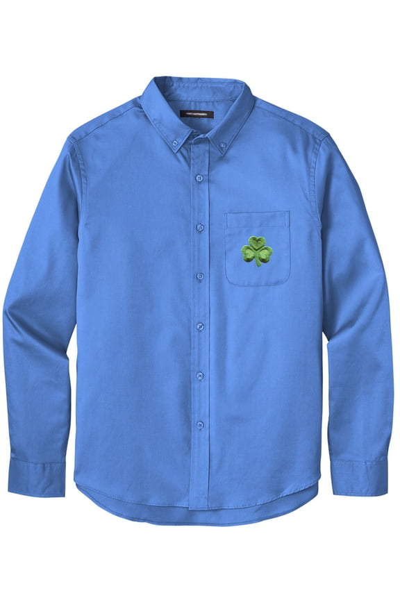 Men's IRISH SHAMROCK PATCH Twill Shirt with Pocket, XL Ultramarine Blue