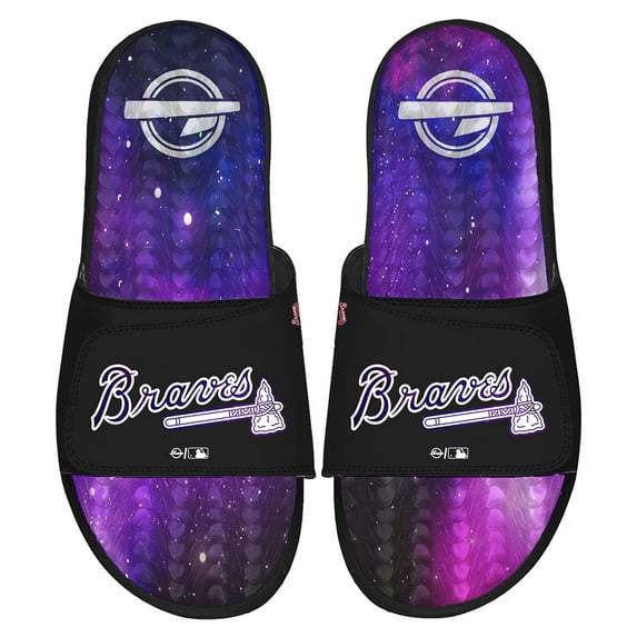 Men's ISlide Black Atlanta Braves Galaxy Gel Slide Sandals