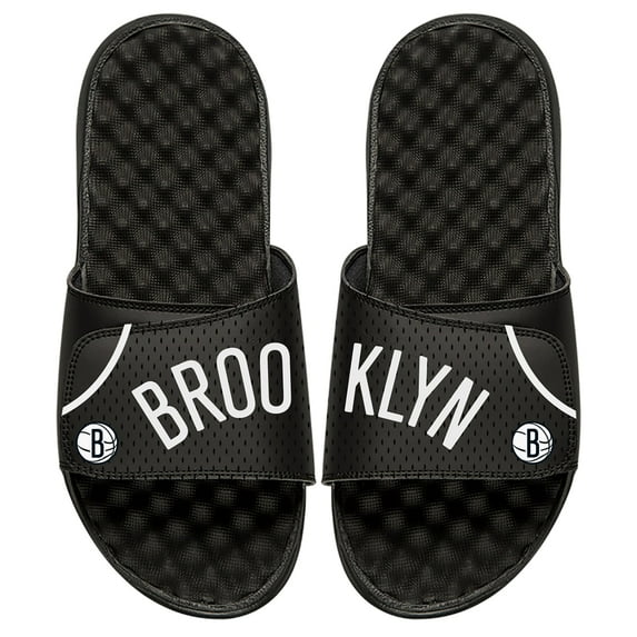 Men's ISlide Black Brooklyn Nets Away Jersey Split Slide Sandals