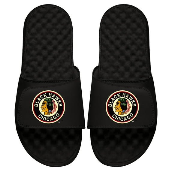 Men's ISlide Black Chicago Blackhawks Vintage Logo Slide Sandals