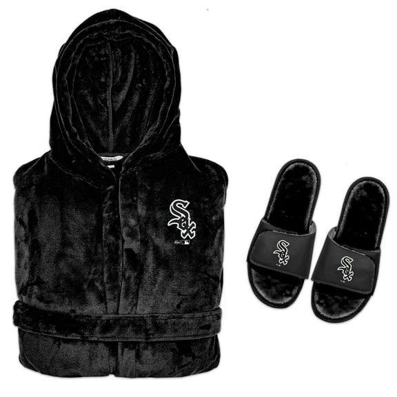 Men's ISlide Black Chicago White Sox Hooded Phantom Robe & Fur Slide Bundle